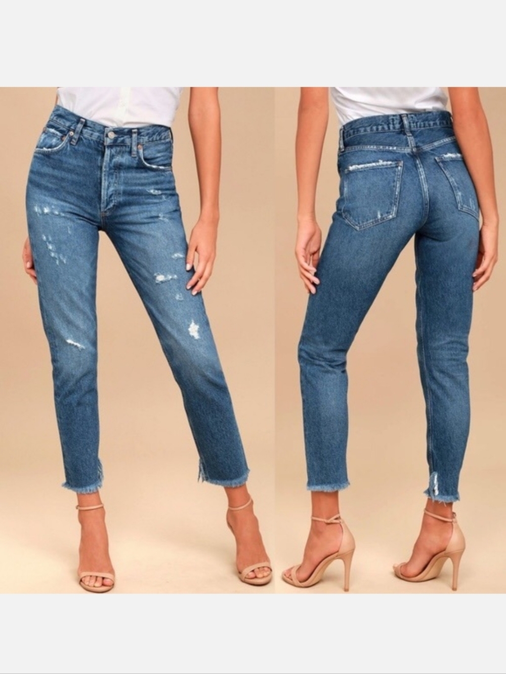 Agolde Feel Good High-Rise Distressed Straight Crop Jeans - Blue